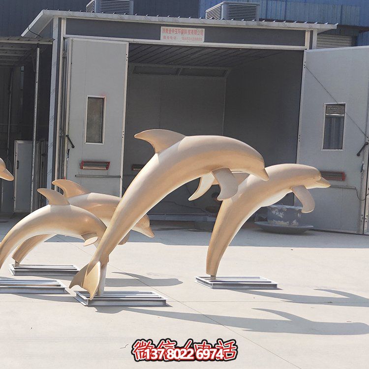 高端不銹鋼海豚雕塑，為售樓部門口增添完美視覺