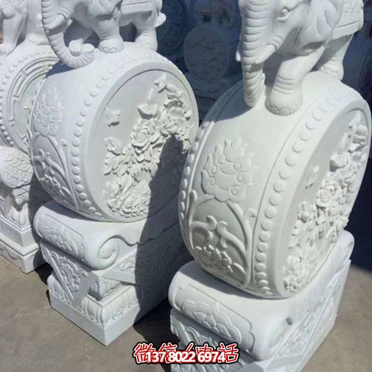 漢白玉小象石雕抱鼓，為您的別墅庭院增添優雅氣息