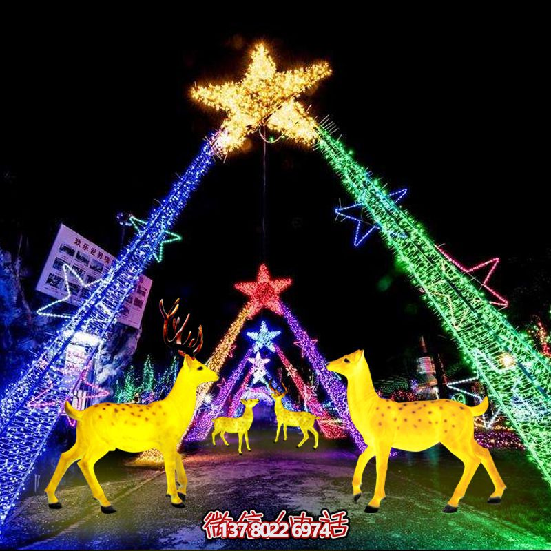 彩繪梅花鹿玻璃鋼雕塑，照明發光環繞