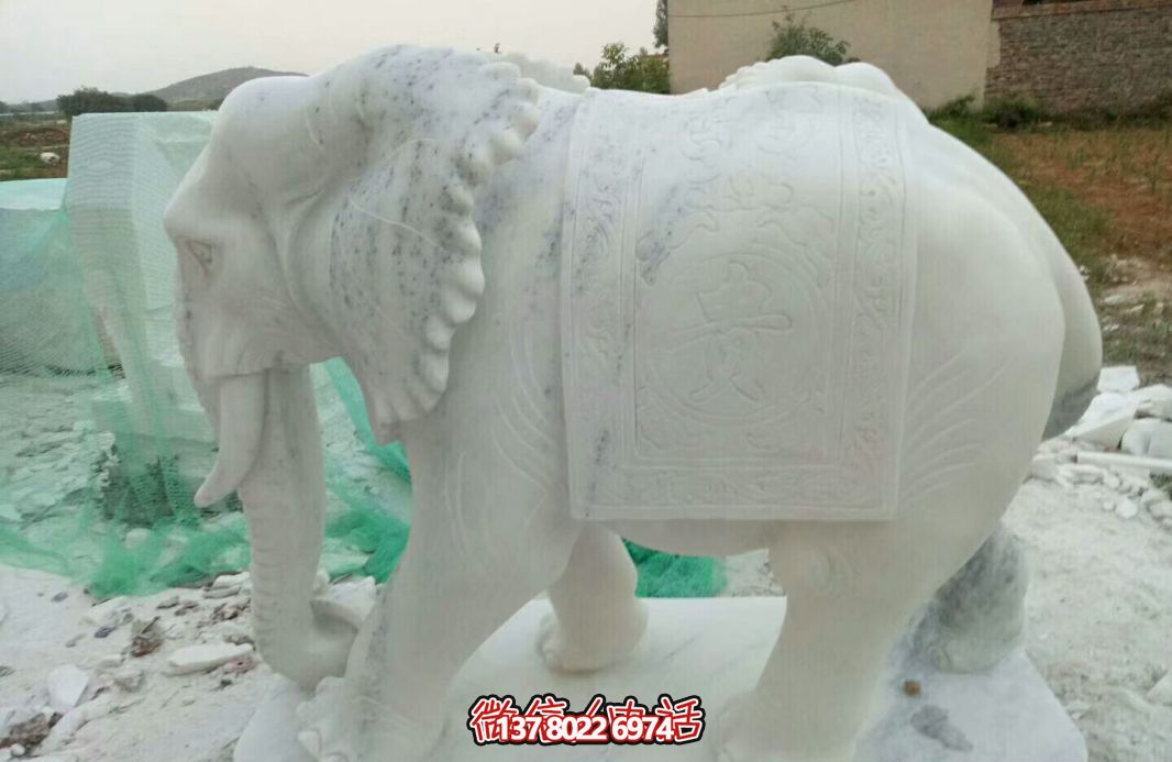經典漢白玉大象雕塑，戶外空間創意裝飾