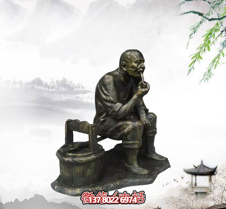 銅雕路邊坐著休息抽煙斗的老人雕塑 銅雕路邊坐著休息抽煙斗的老人雕塑