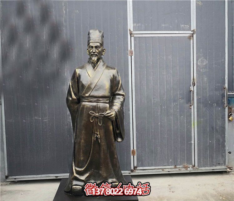 廣場擺放行醫李時珍人物漆金玻璃鋼雕塑