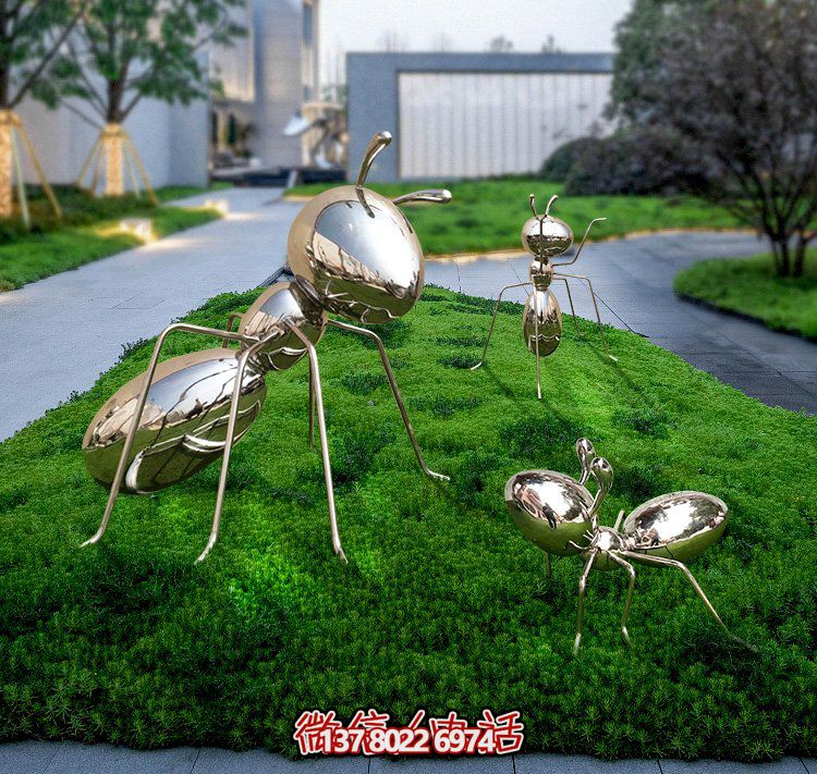不銹鋼鏡面螞蟻，小區綠化帶裝飾動物擺件