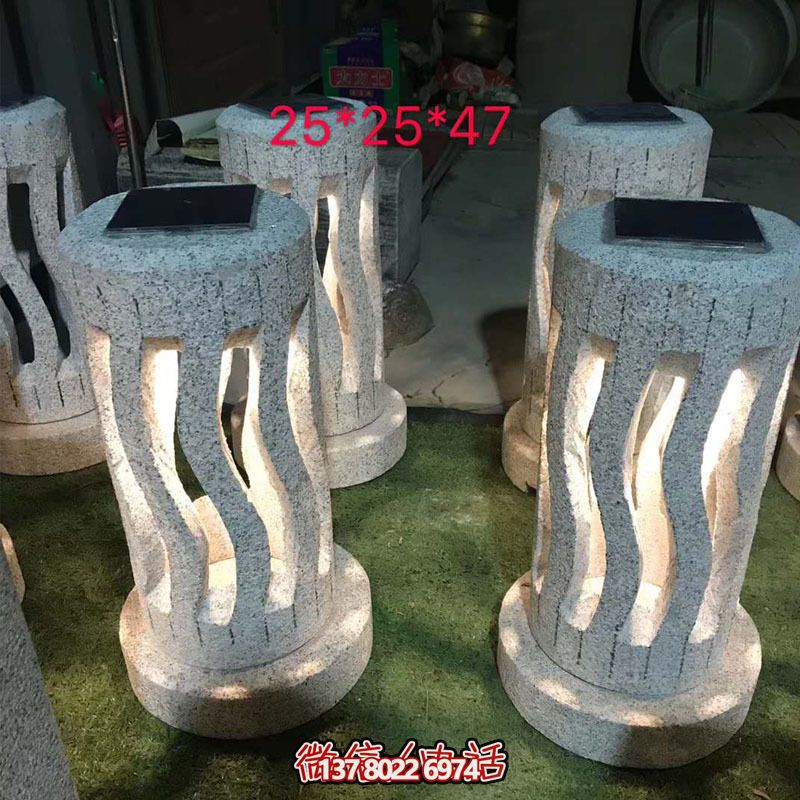 太陽(yáng)能石燈籠現(xiàn)代簡(jiǎn)約廣場(chǎng)大理石擺件草坪燈一對(duì)