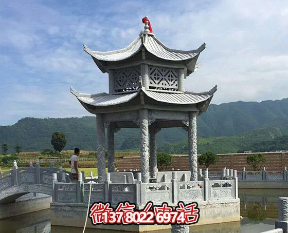 景區(qū)湖中擺放雙層青石仿古觀景休閑涼亭 景區(qū)湖中擺放雙層青石仿古觀景休閑涼亭