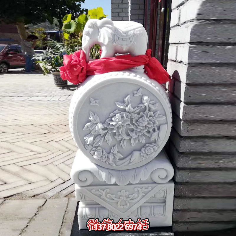 別墅庭院漢白玉石雕小象門墩 別墅庭院漢白玉石雕小象門墩